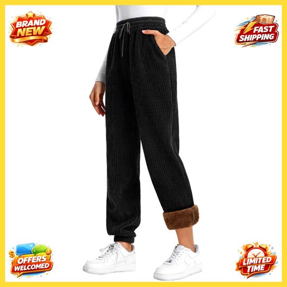 Women's Winter Fleece Lined Sweatpants Joggers Comfy Lounge Pants Size M